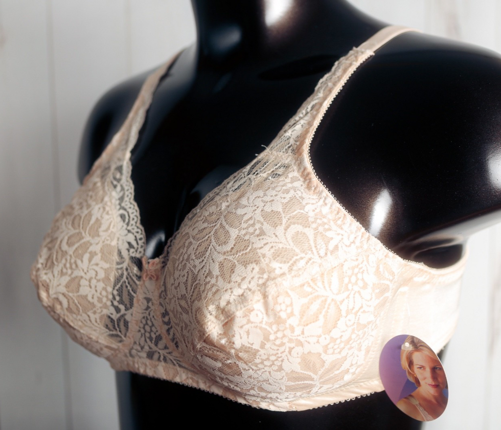 Naturalwear C165 Retro Breathable Lace Soft Cup Wireless Full Coverage Bra 42C NEW