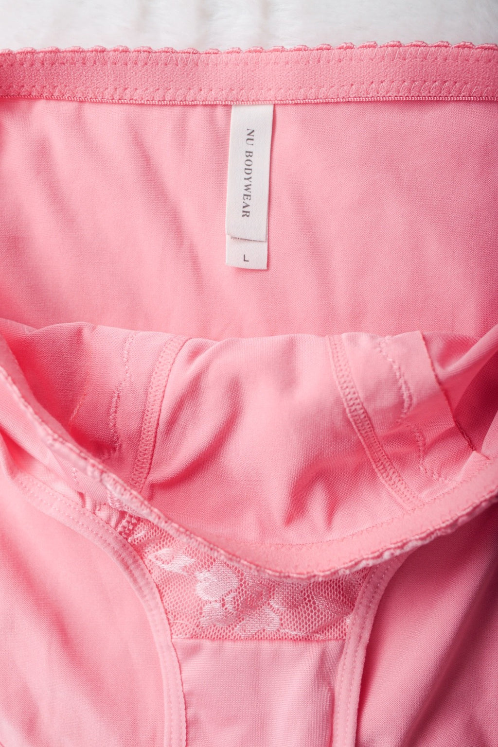 Nu Bodywear Satin Lace Panel High Rise Full Back Brief Panties Large Pink