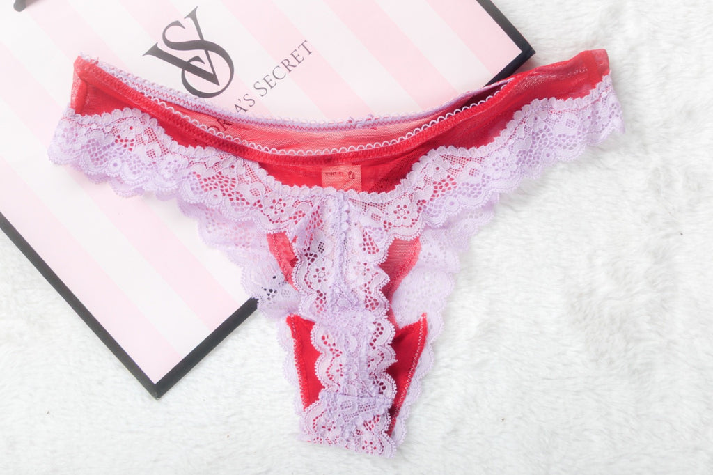Victoria's Secret Tease Mesh Lace Trim High Leg Thong Panty XS Red NEW