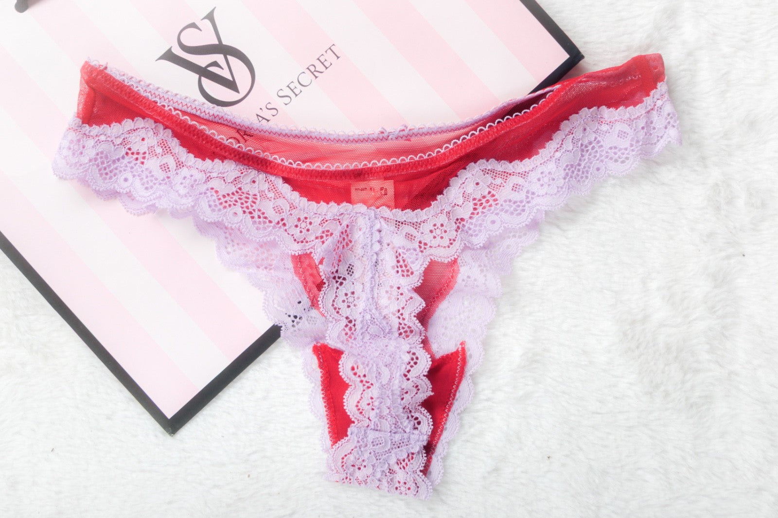 Victoria's Secret Tease Mesh Lace Trim High Leg Thong Panty XS Red NEW