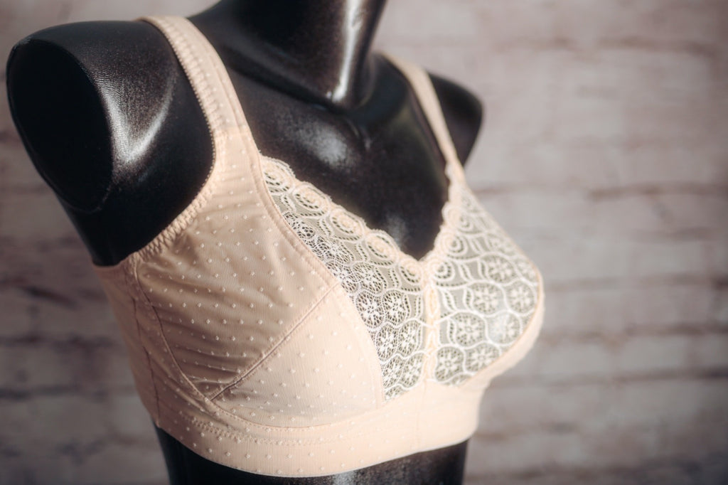 Swegmark Unlined Breathable Wireless Cotton Lace Swedish Bra 34D Beige