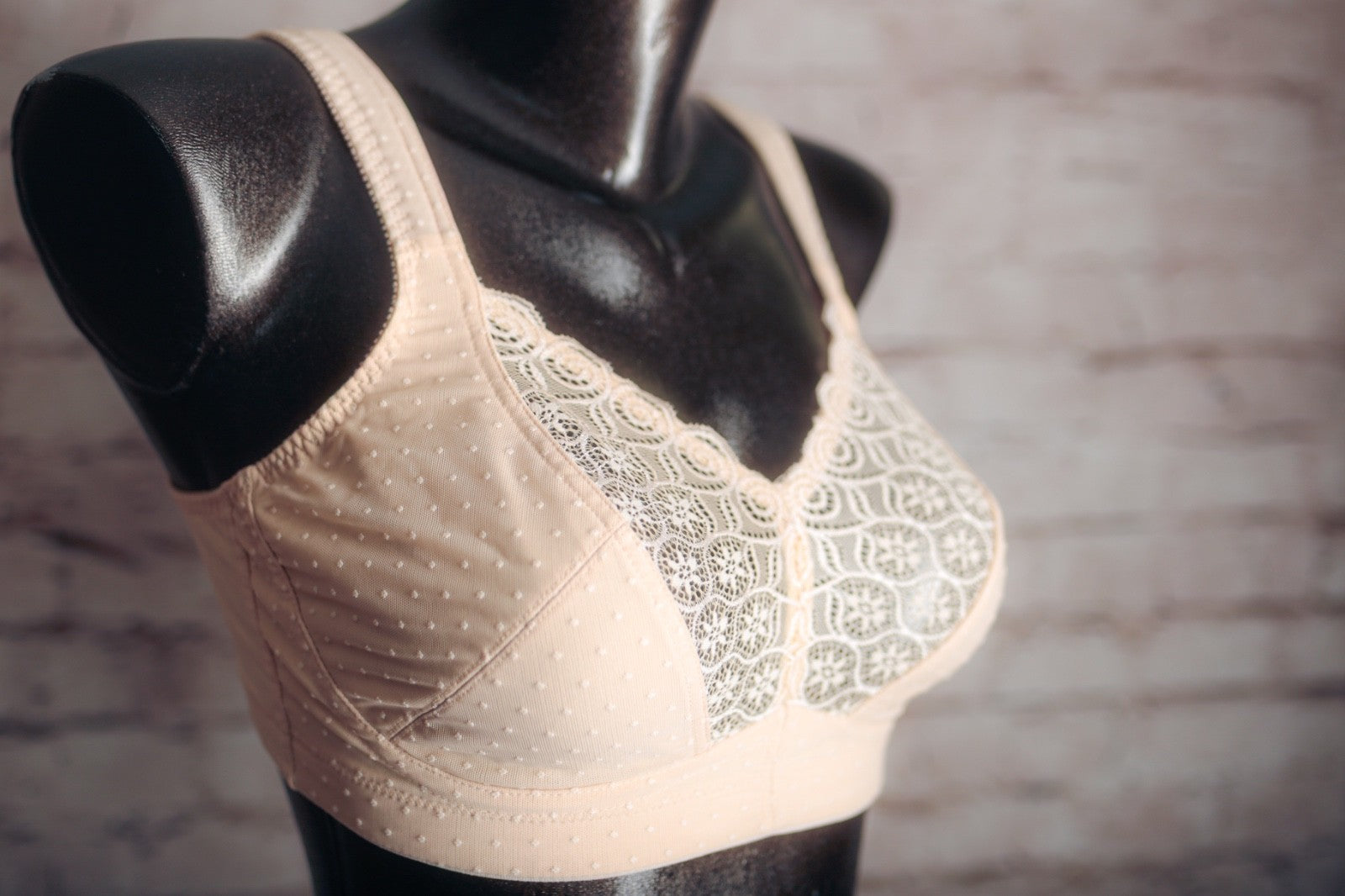 Swegmark Unlined Breathable Wireless Cotton Lace Swedish Bra 34D Beige