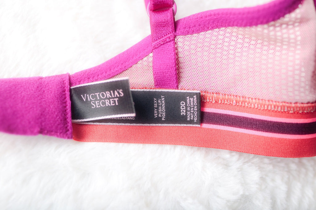 Victoria's Secret Very Sexy Push Up Funky Colorful Padded Demi Bra Pink 32DD