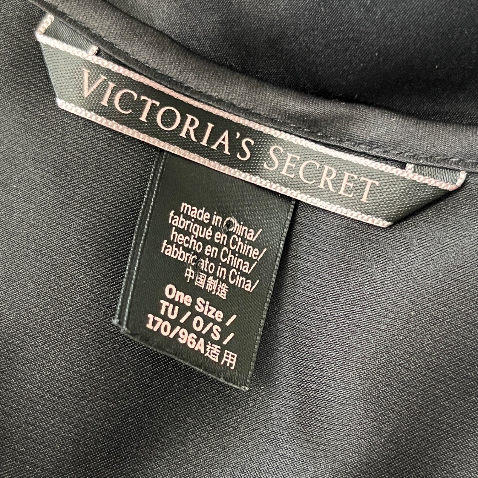 Victoria's Secret Satin Shortsleeve Chemise Negligee Peignoir O/S Black