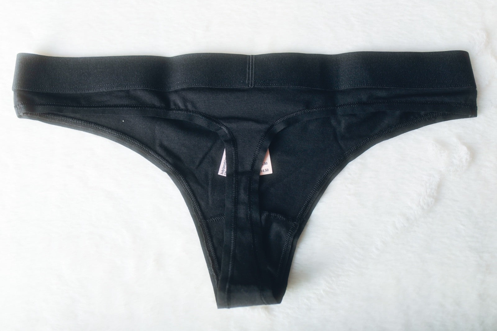 Victoria's Secret Thong String Panty Medium Logo Cotton Shine Patch Black NEW