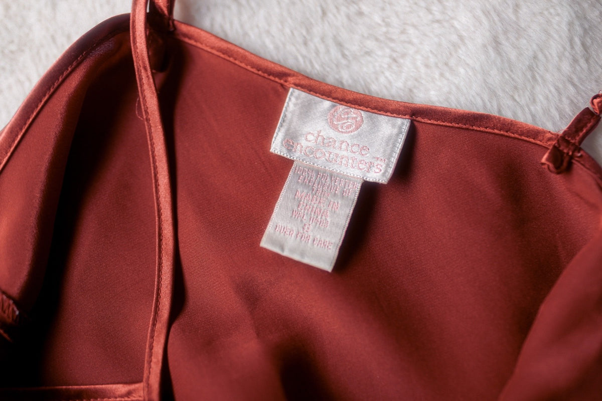 Chance Encounters Sexy Retro Glam Silky Shiny Soft Satin Chemise Lingerie Small Red