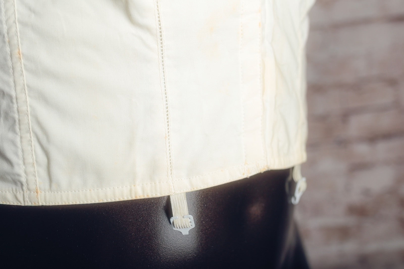 Bestform Vintage 42D Antique Cotton Pointy Bullet Corset Bustier Garter Clip Front Closure Bra White