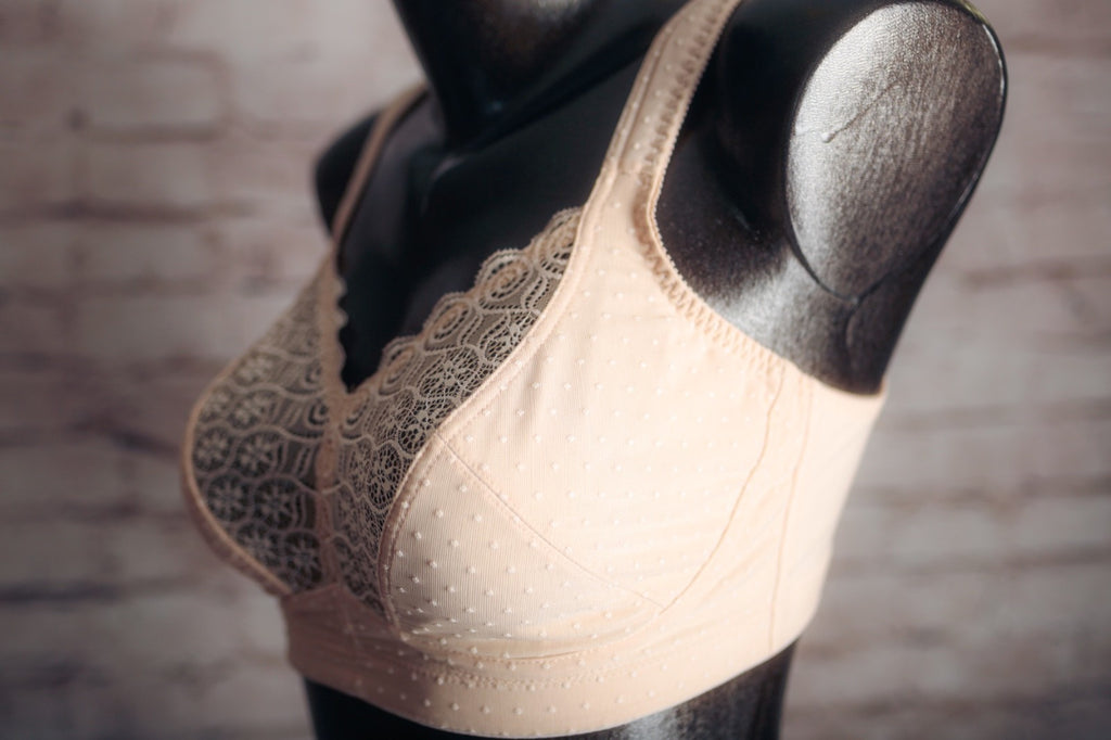 Swegmark Unlined Breathable Wireless Cotton Lace Swedish Bra 34D Beige