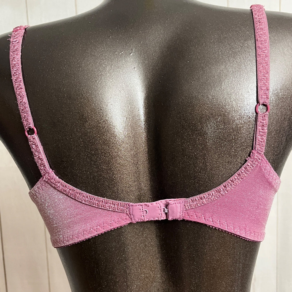 Fashion Bug Vintage Shimmer Shine Satin Lace Retro Sexy Plunge Bra Purple 36C