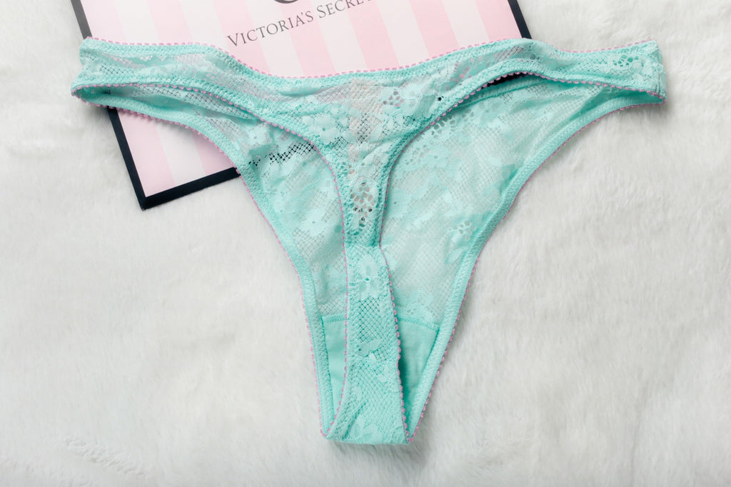 Victoria's Secret Tease High-Leg Scoop Thong Panty XL Lace Unlined Mint NEW