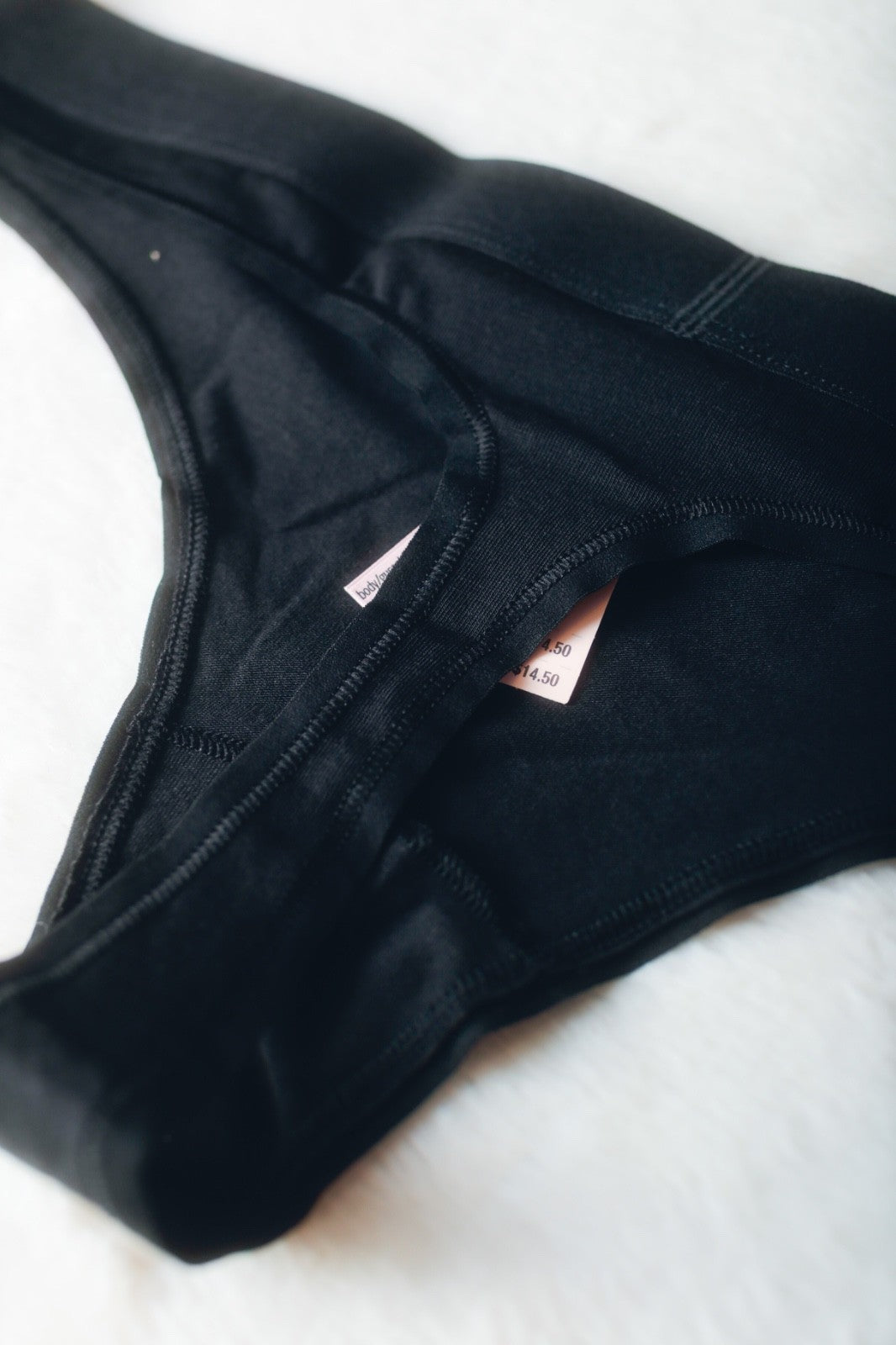 Victoria's Secret Thong String Panty Medium Logo Cotton Shine Patch Black NEW