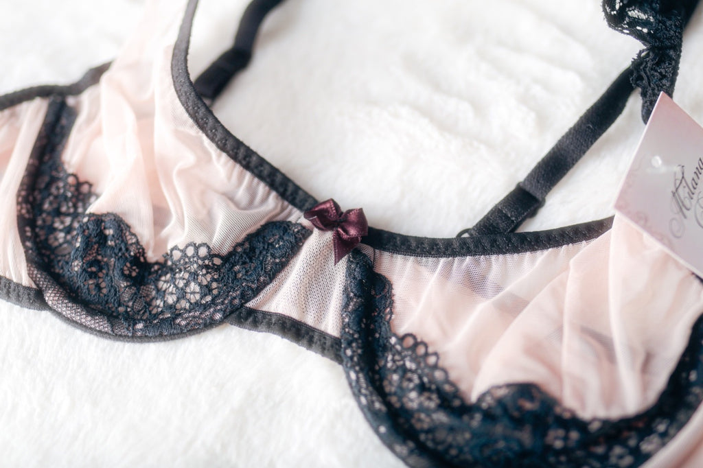 Milana Unlined Sheer Mesh Underwire Bra Pink and Black 34B