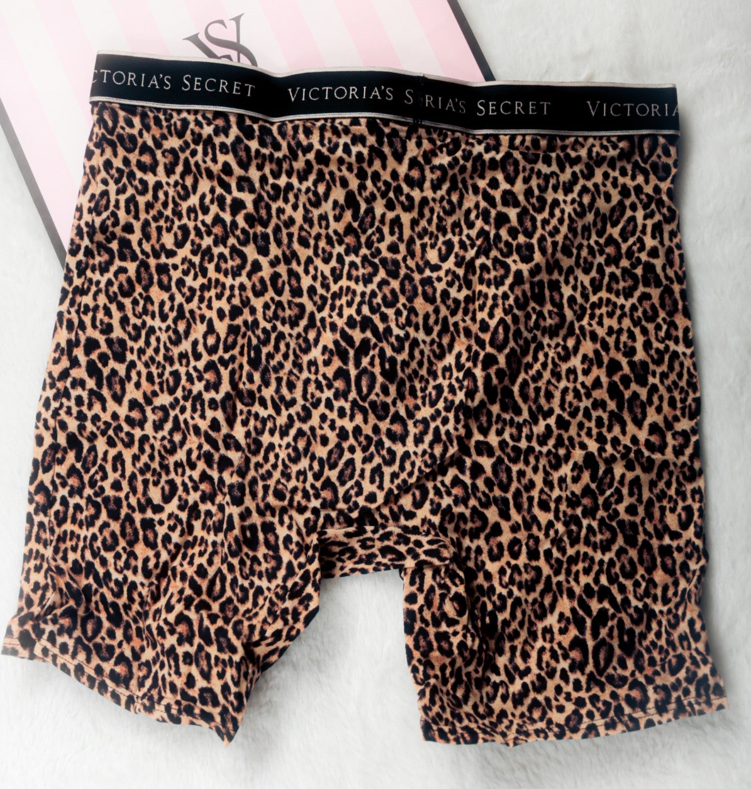 Victoria's Secret Logo Cotton High-Waist Boxer Boy Brief Medium Leopard NEW