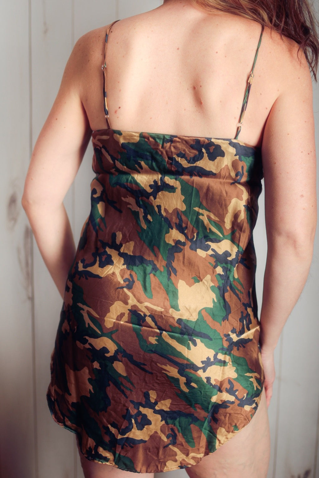 Magic Silk Vintage 100% Silk Retro Camouflage Military Chemise Lingerie Medium