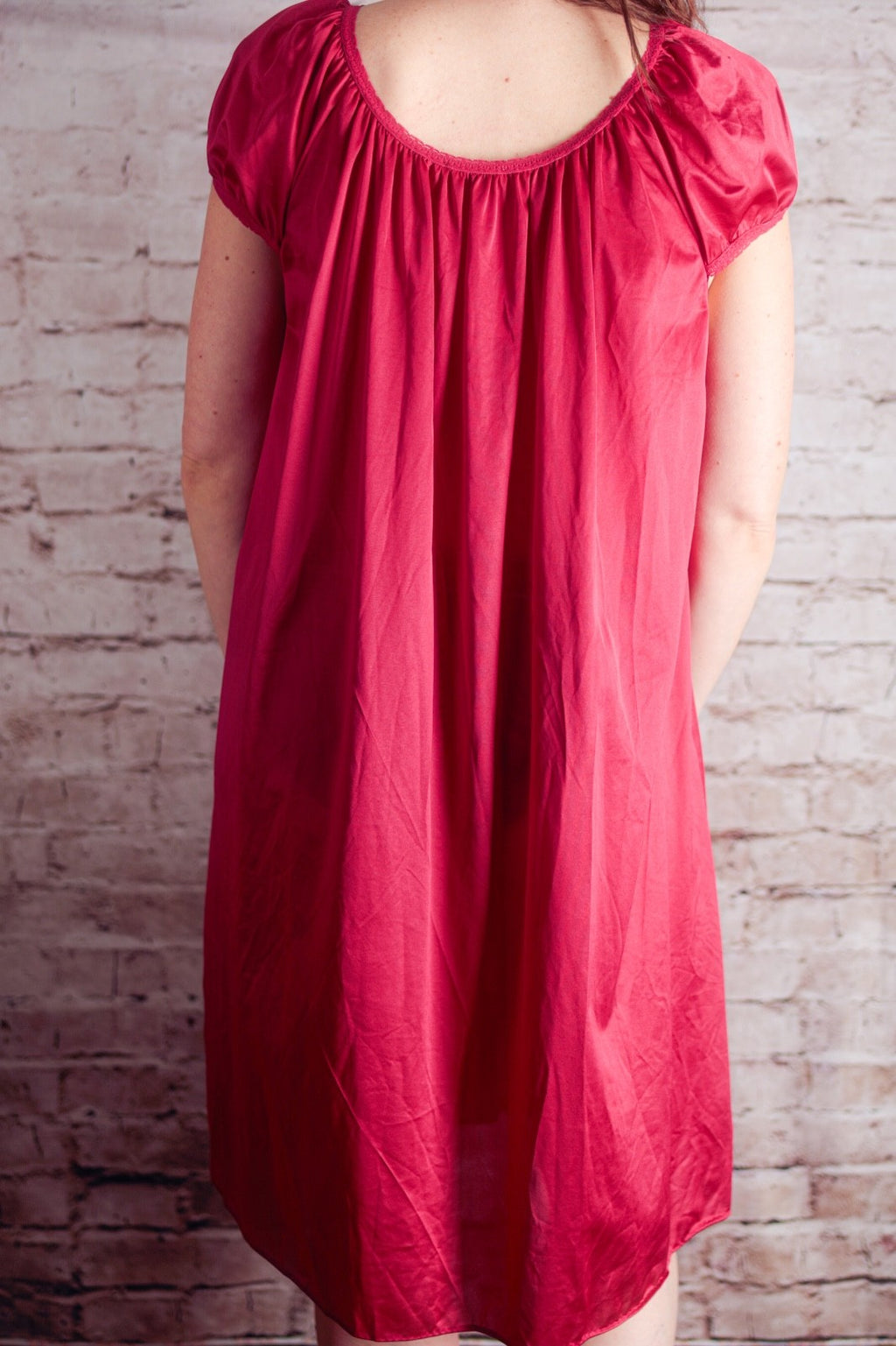 Lorraine Vintage Retro Glam 80s Silky Shiny Satin Chemise Nightgown Large Red