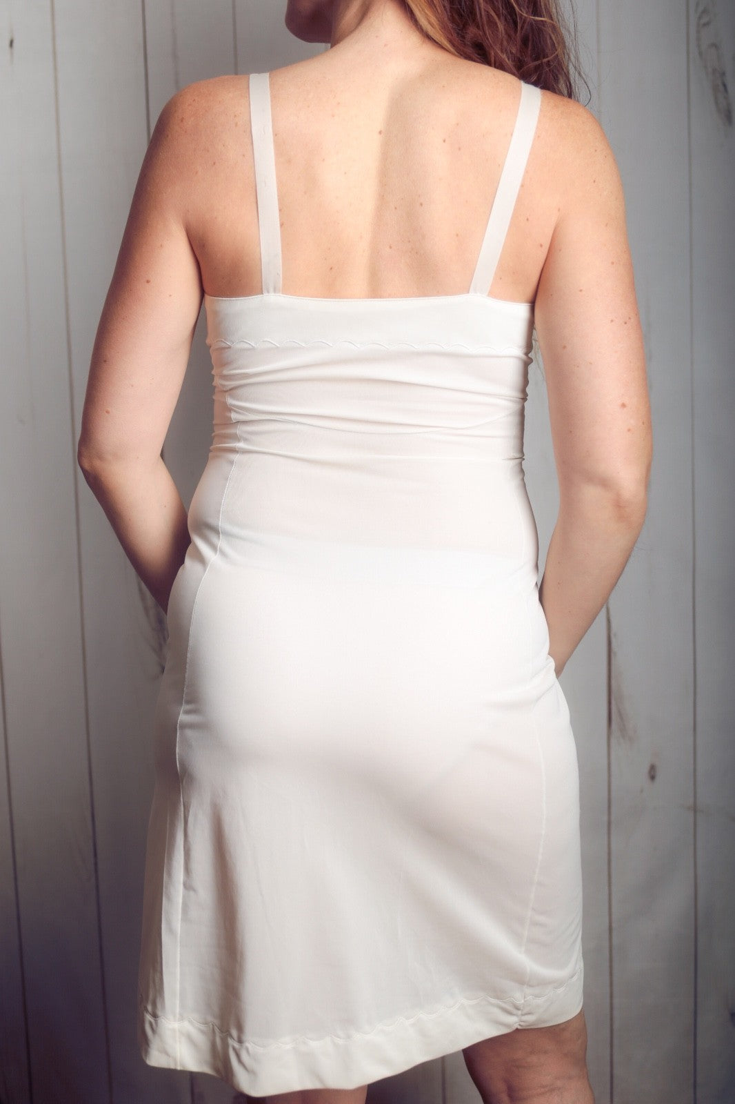 Movie Star Vintage Stretchy Retro Satin Lace Semi Sheer Full Slip 34 Small Ivory
