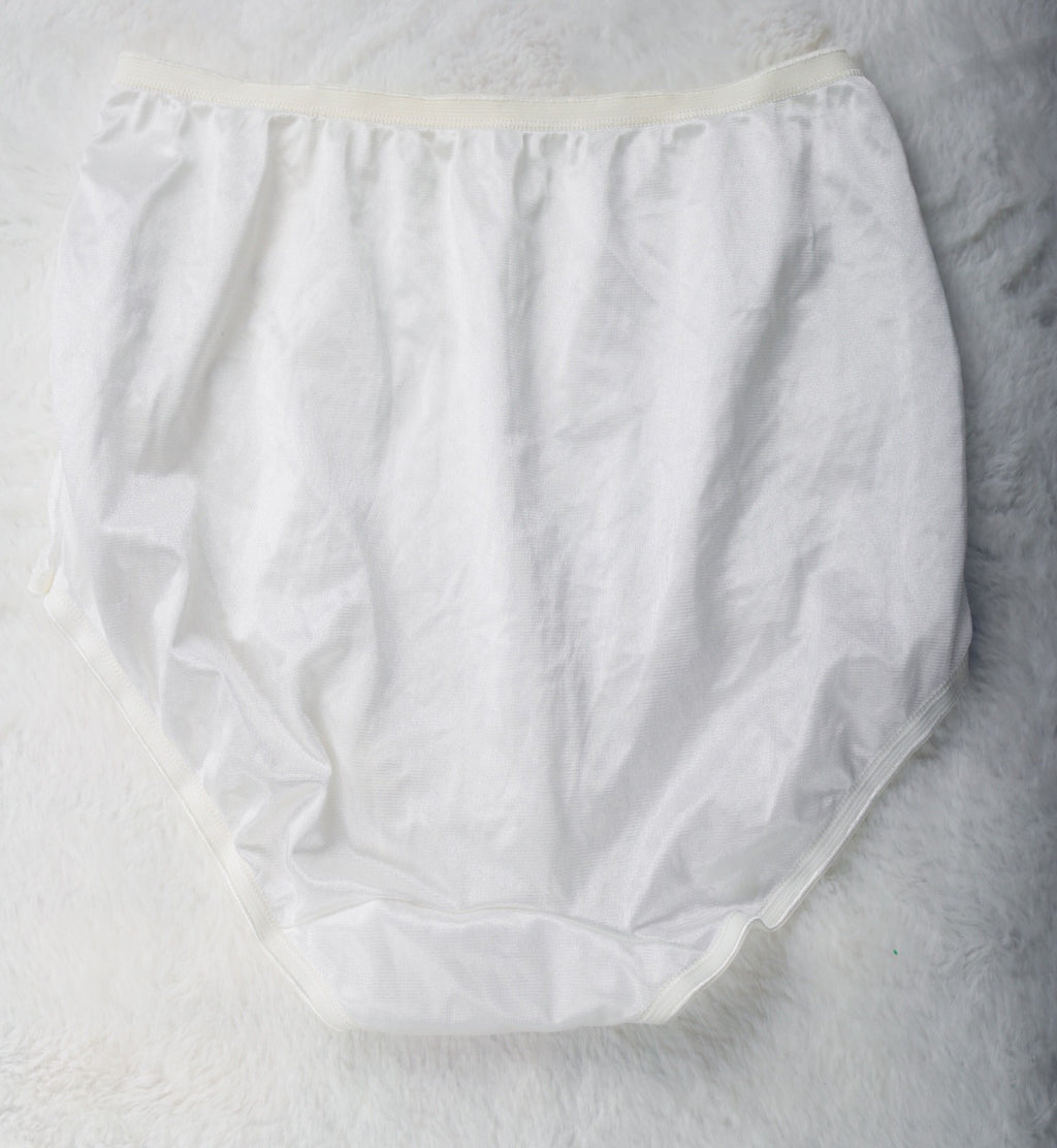 Adonna Vintage Retro Silky Shiny Soft Satin Brief Panties 6 S White NEW