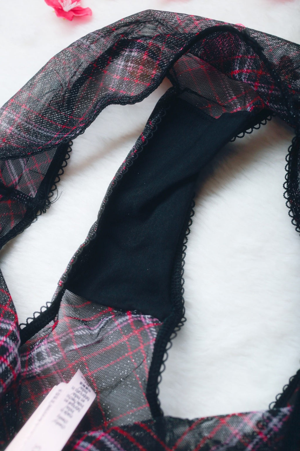 Victoria's Secret Lacie Shimmer Mesh Cheeky Panty Medium Black Plaid NEW