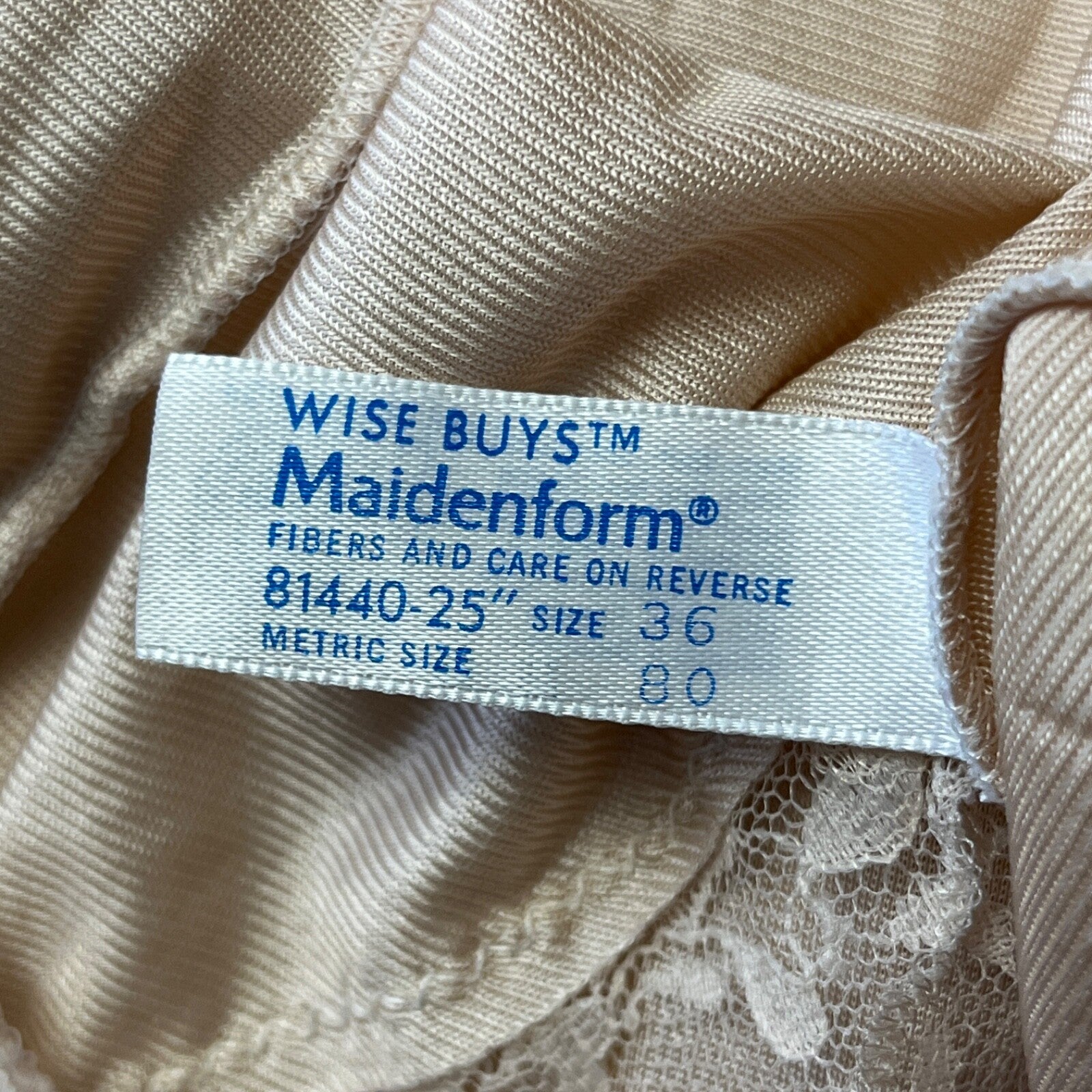 Maidenform Wise Buys Vintage Satin Lace Trim Elegant Full Slip 36 Medium Taupe