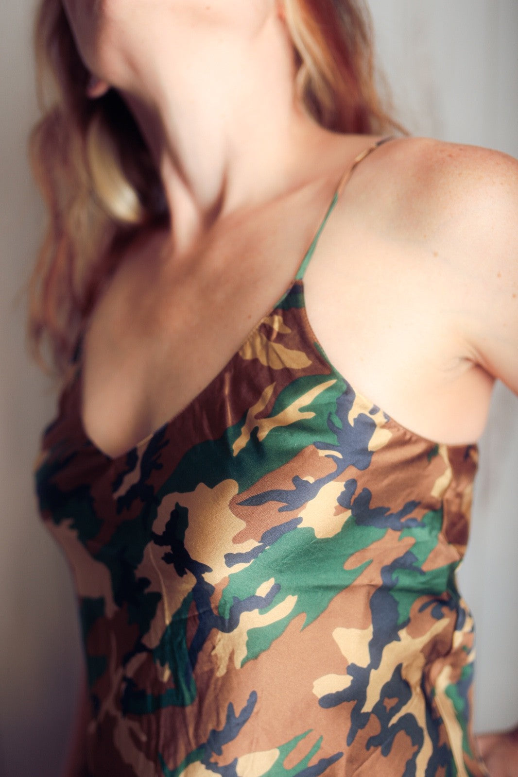 Magic Silk Vintage 100% Silk Retro Camouflage Military Chemise Lingerie Medium