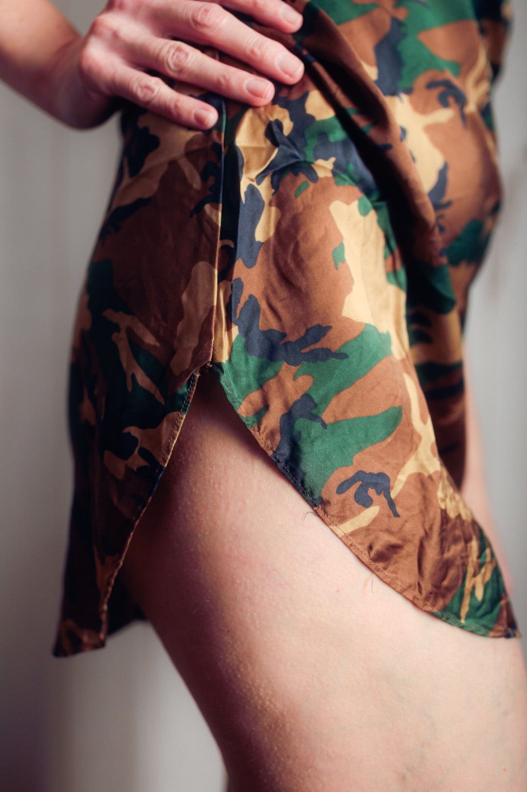 Magic Silk Vintage 100% Silk Retro Camouflage Military Chemise Lingerie Medium