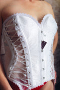 Adore Me Lace Up Boned Victorian Burlesque Overbust Corset White Large NEW