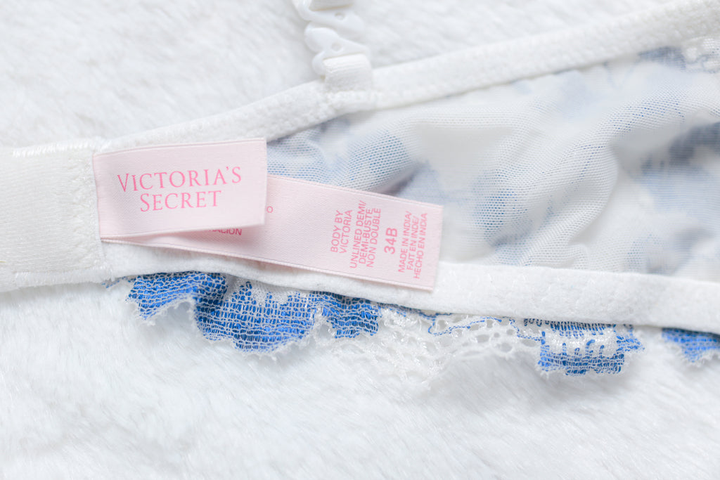 Victoria's Secret Body by Victoria Retro Unlined Demi Underwire Bra 34B Blue White