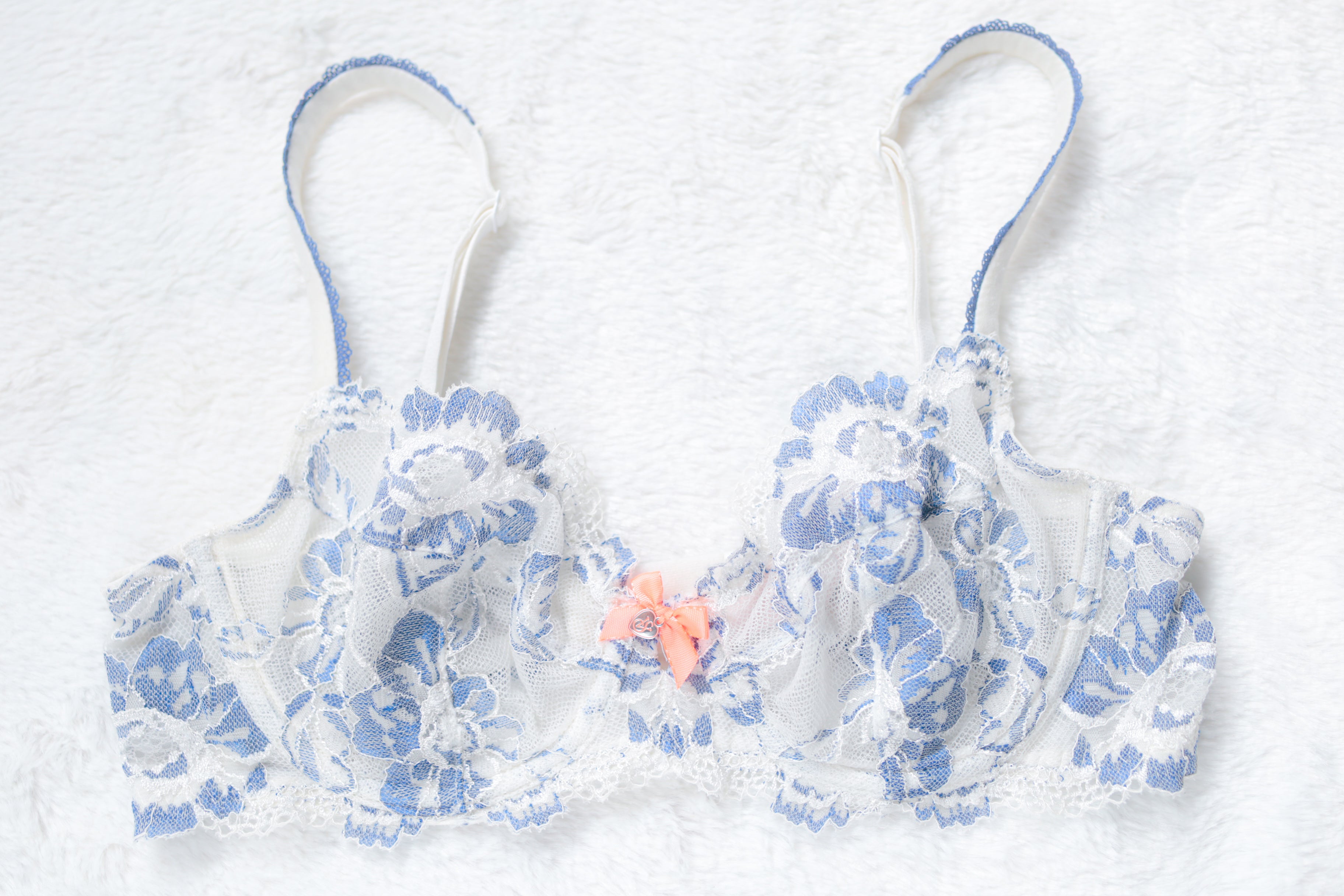 Victoria's Secret Body by Victoria Retro Unlined Demi Underwire Bra 34B Blue White