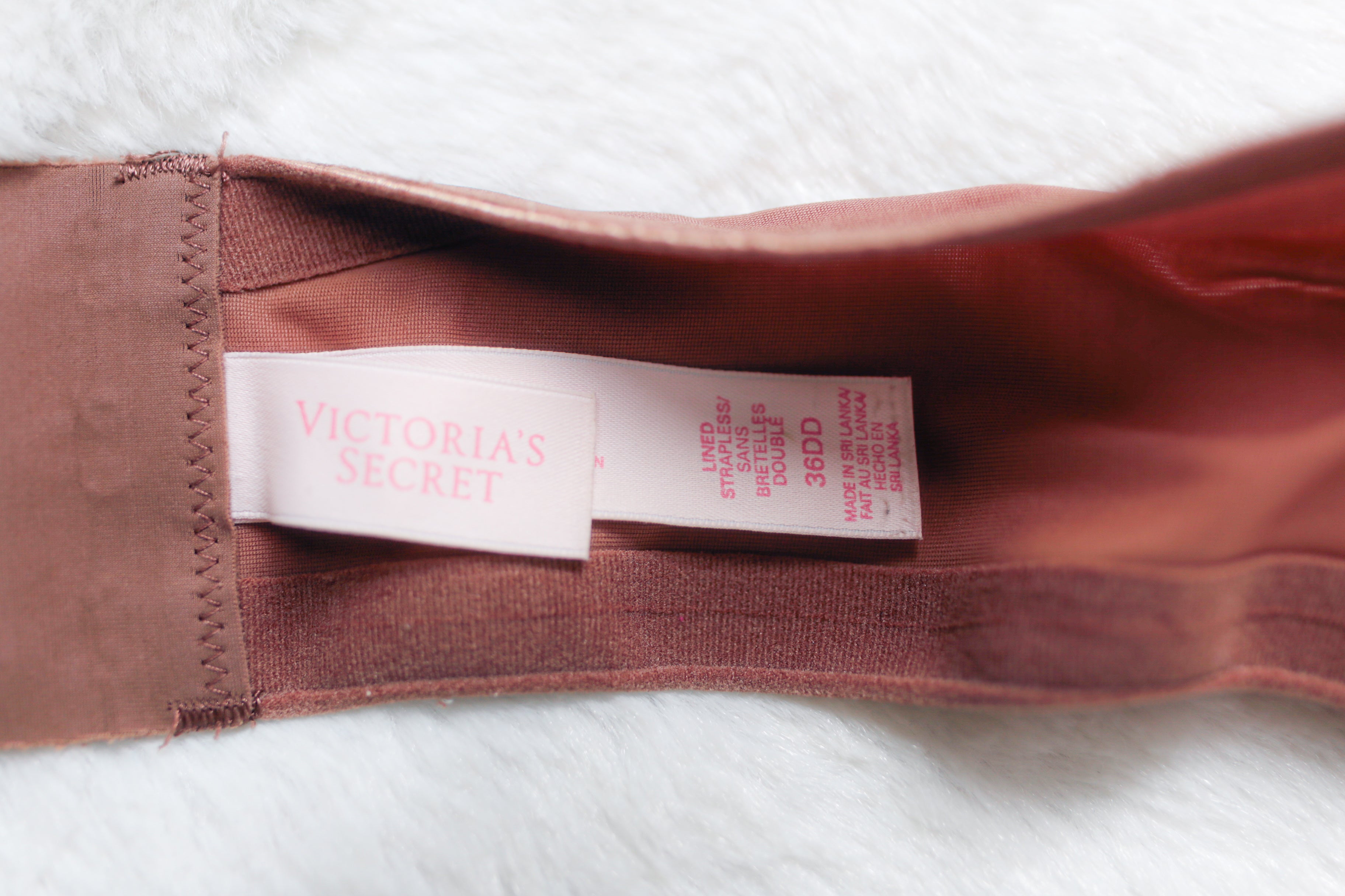 Victoria's Secret Lined Strapless Underwire Bra Rust Brown 36DD