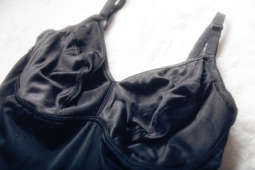 Delicates Satin Smoothing Compression Teddy Bodysuit 36D Black