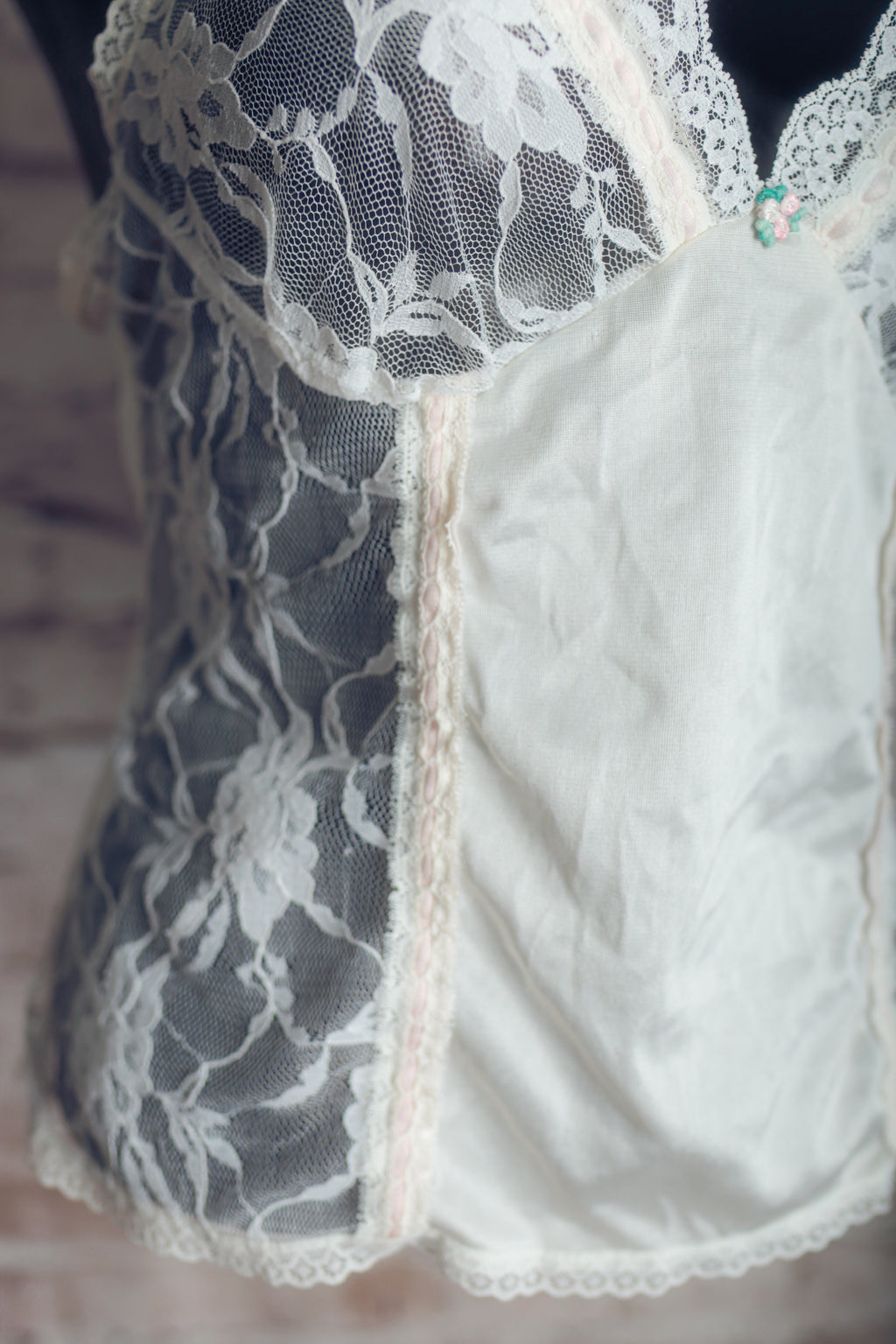 Vintage Sheer White Satin and Lace Camisole Lingerie Medium