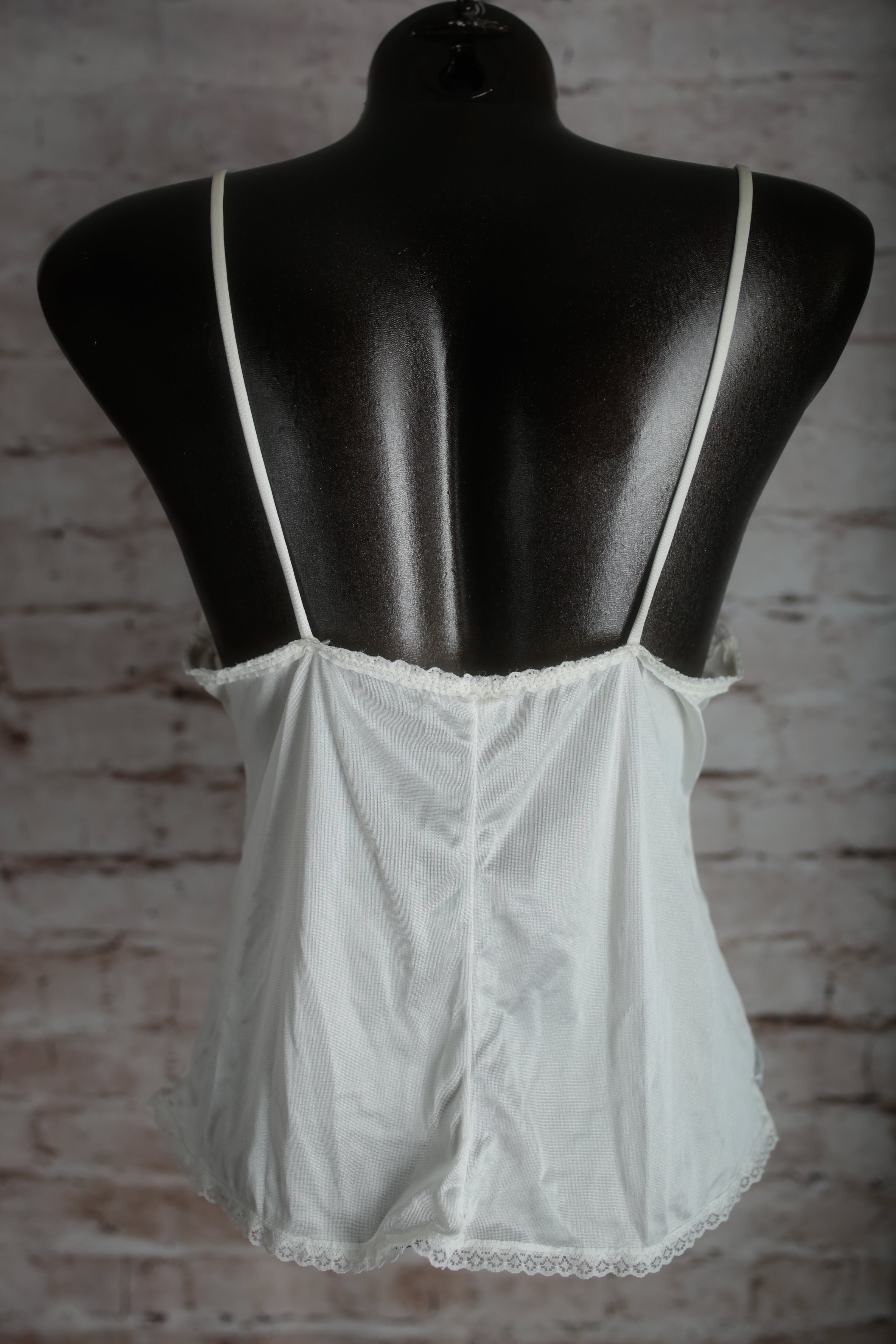 Vintage Sheer White Satin and Lace Camisole Lingerie Medium