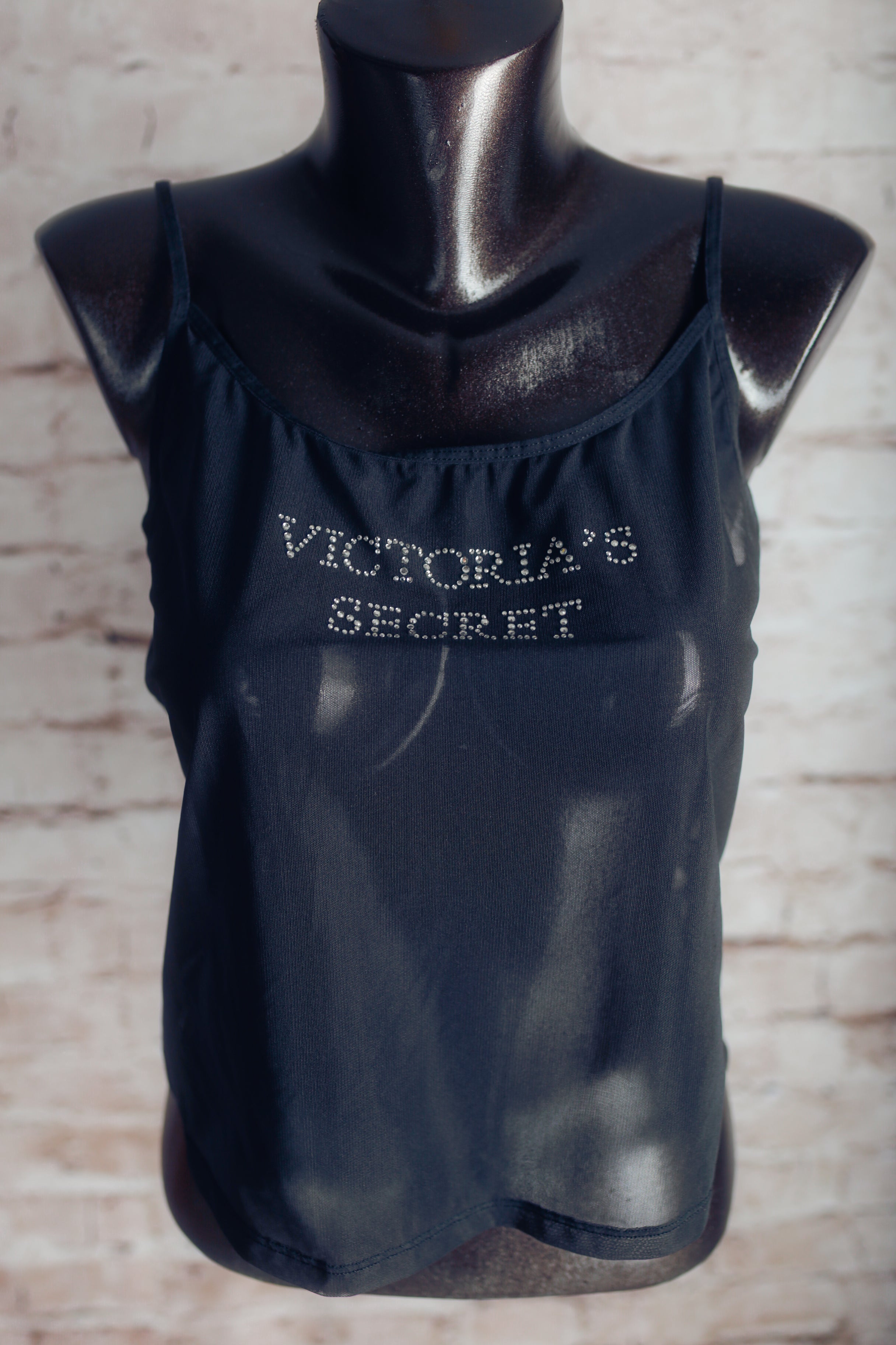 Victoria's Secret Vintage Y2K Sheer mesh Rhinestone Logo Chemise Lingerie Medium