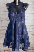 Angelique Vintage Embroidered Sheer Mesh Satin Purple Chemise Small
