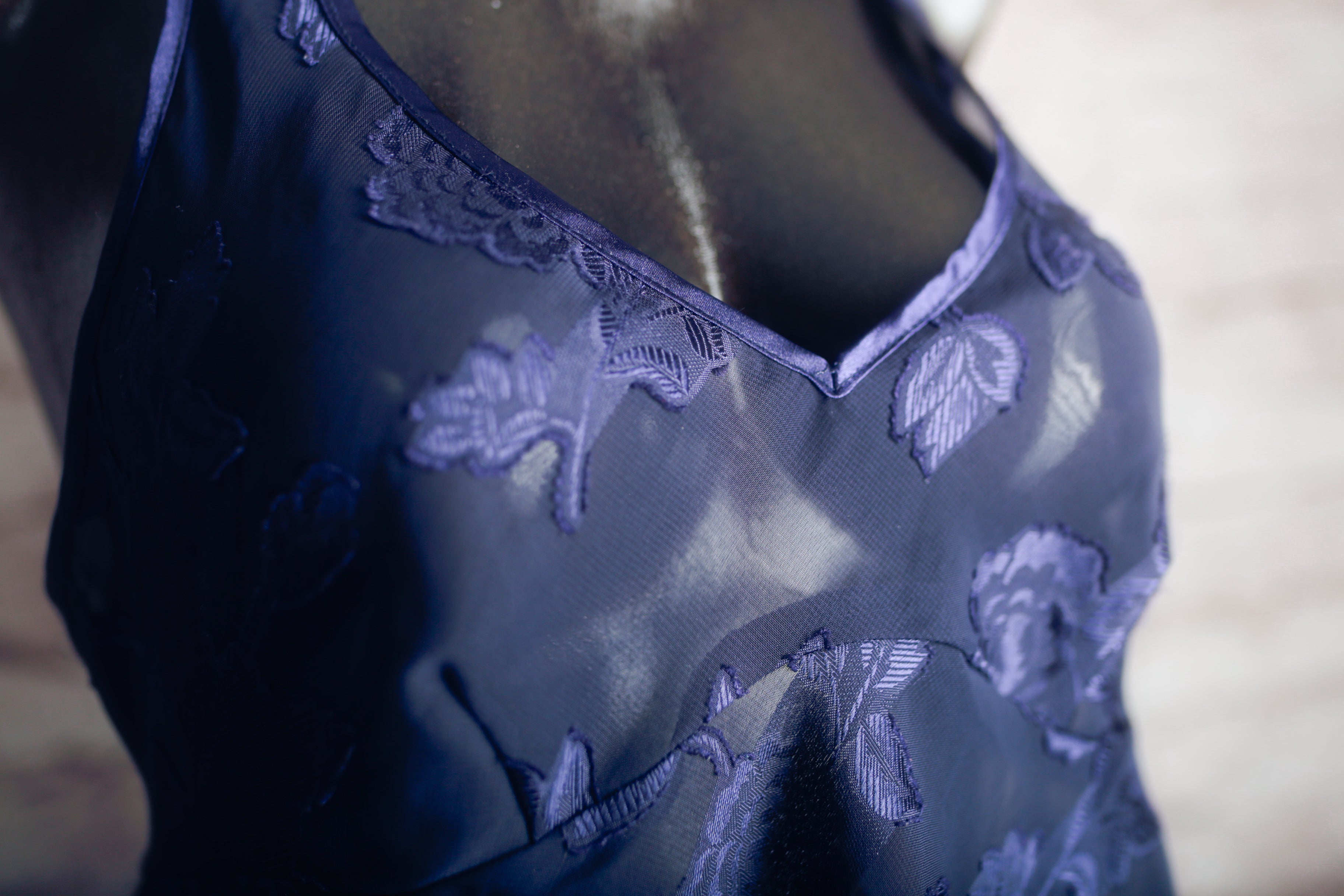 Angelique Vintage Embroidered Sheer Mesh Satin Purple Chemise Small