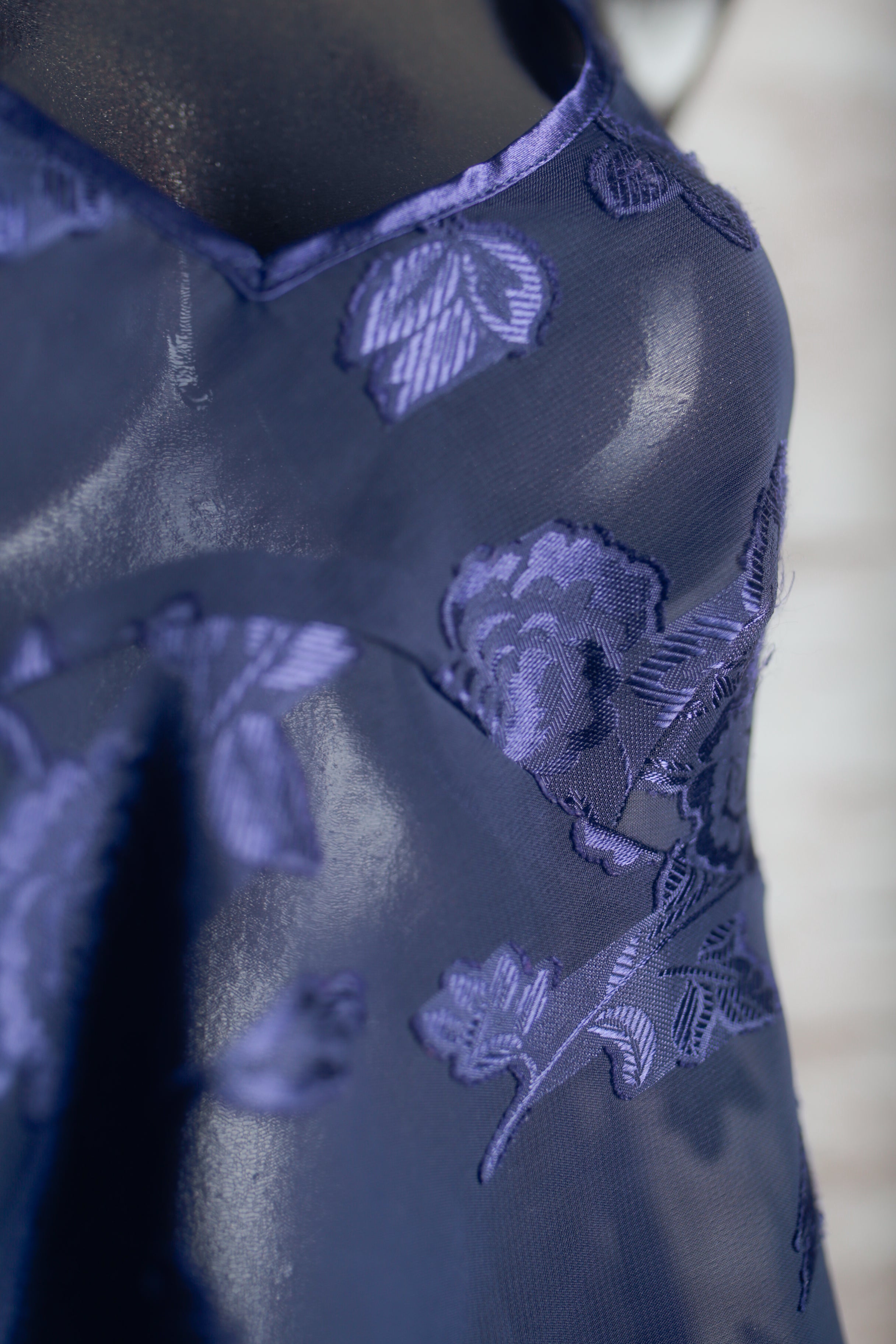 Angelique Vintage Embroidered Sheer Mesh Satin Purple Chemise Small