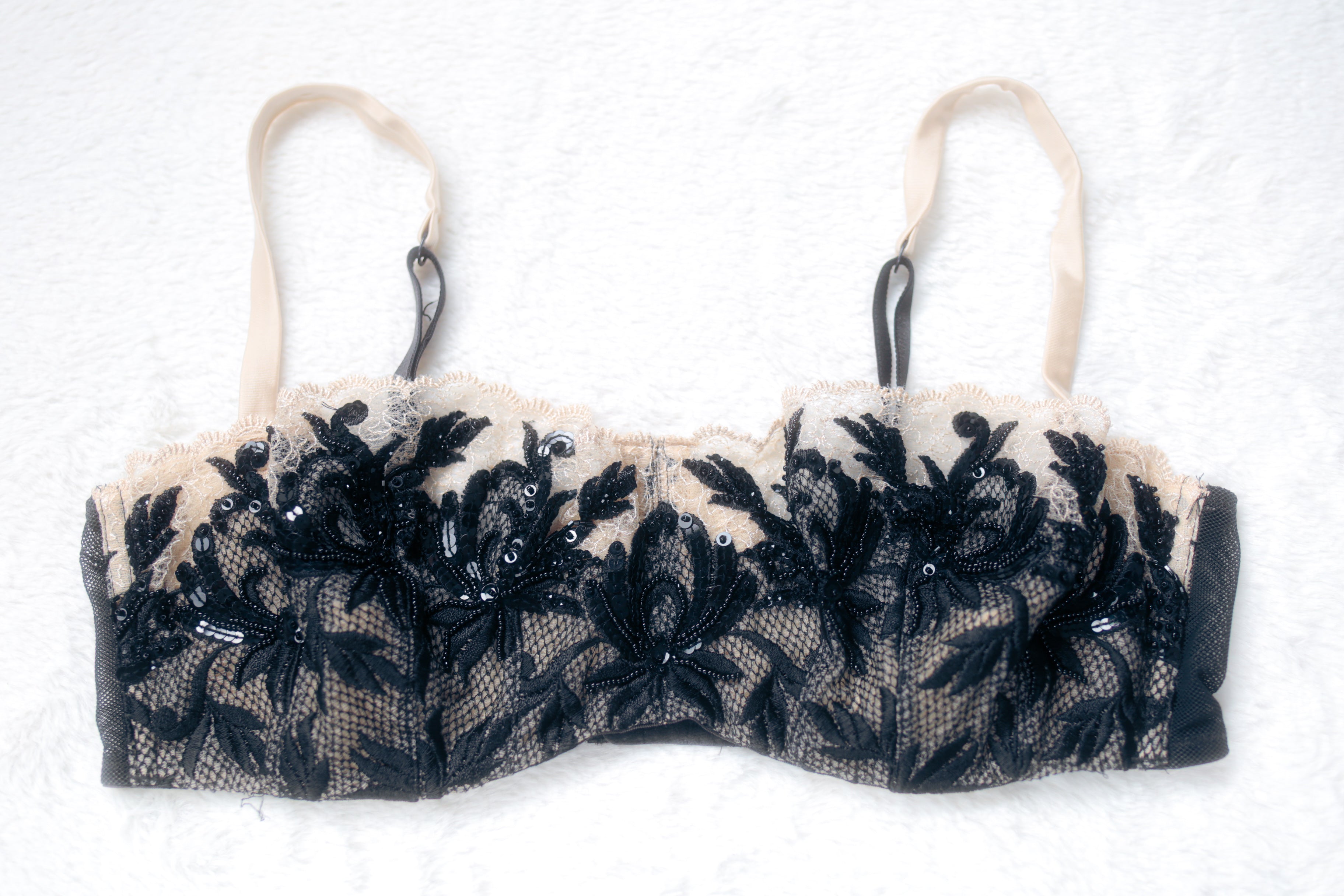 Victoria's Secret Vintage Burlesque Black Beaded Lace Balconette Bra 38D