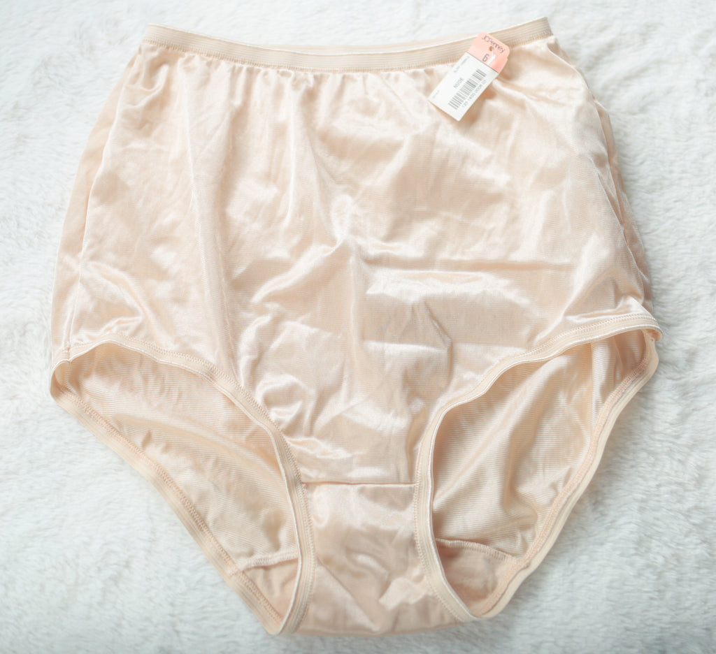 JCPenney Adonna Vintage Silky Satin High Rise Full Back Brief Panties 6 Medium Nude NEW