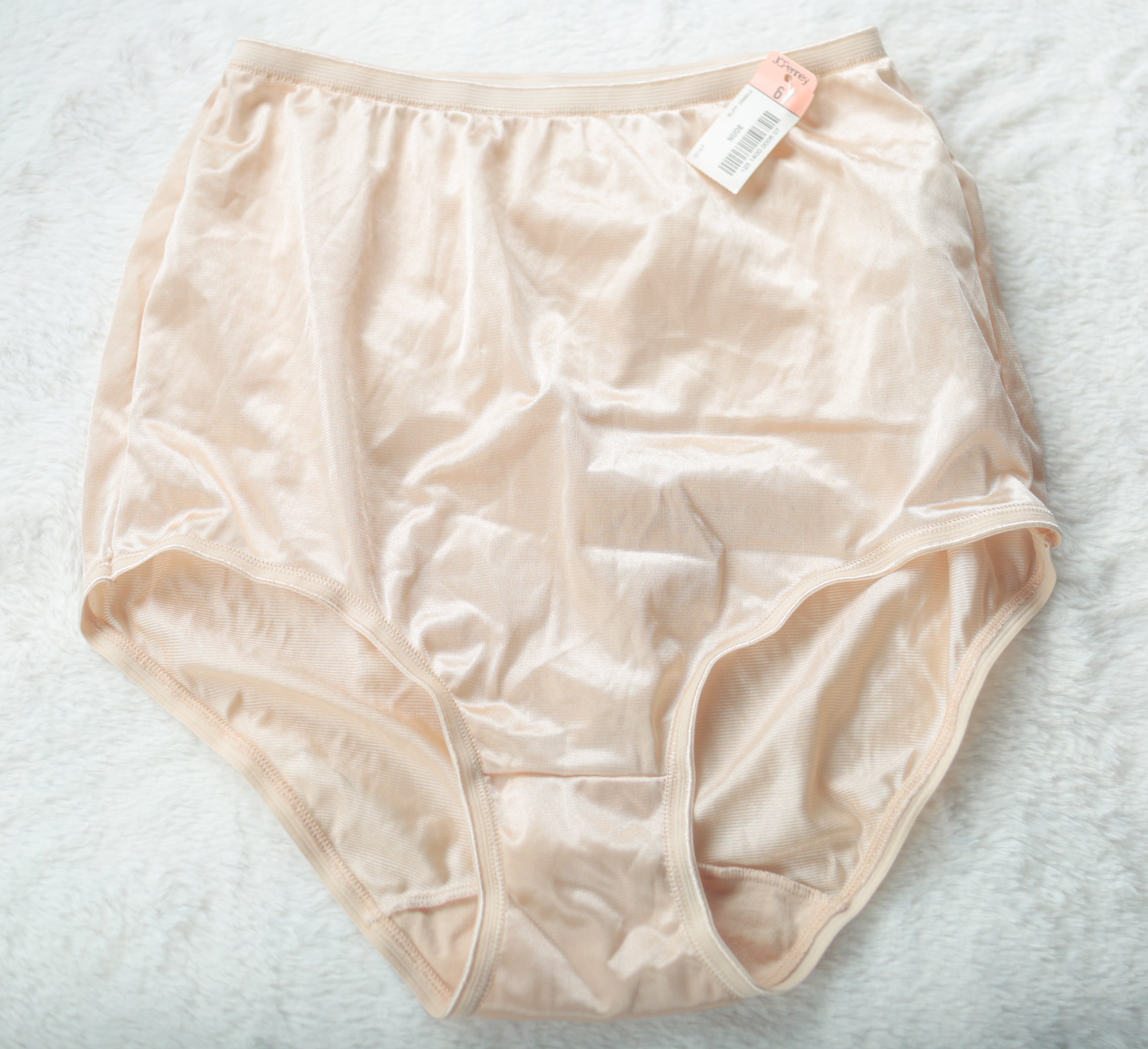 JCPenney Adonna Vintage Silky Satin High Rise Full Back Brief Panties 6 Medium Nude NEW