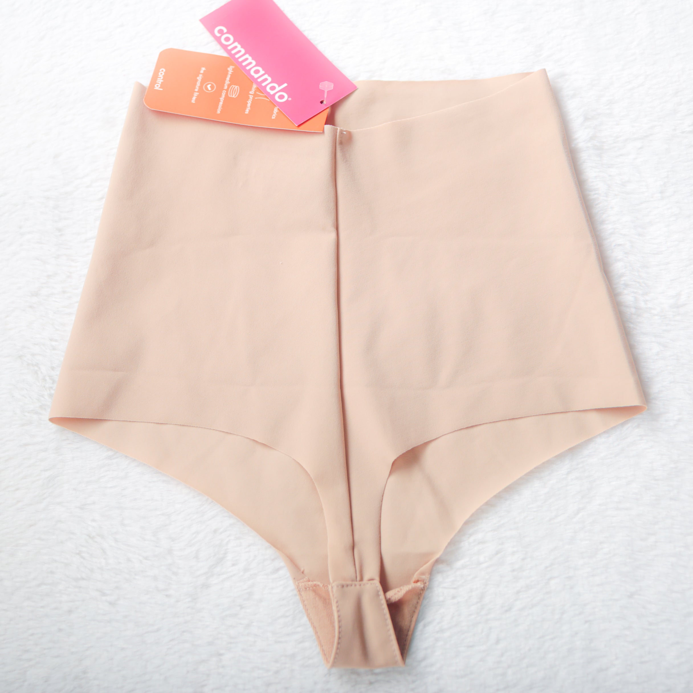 Commando Control Thong Seamless No Show Tummy Smoothing Panty XS Beige