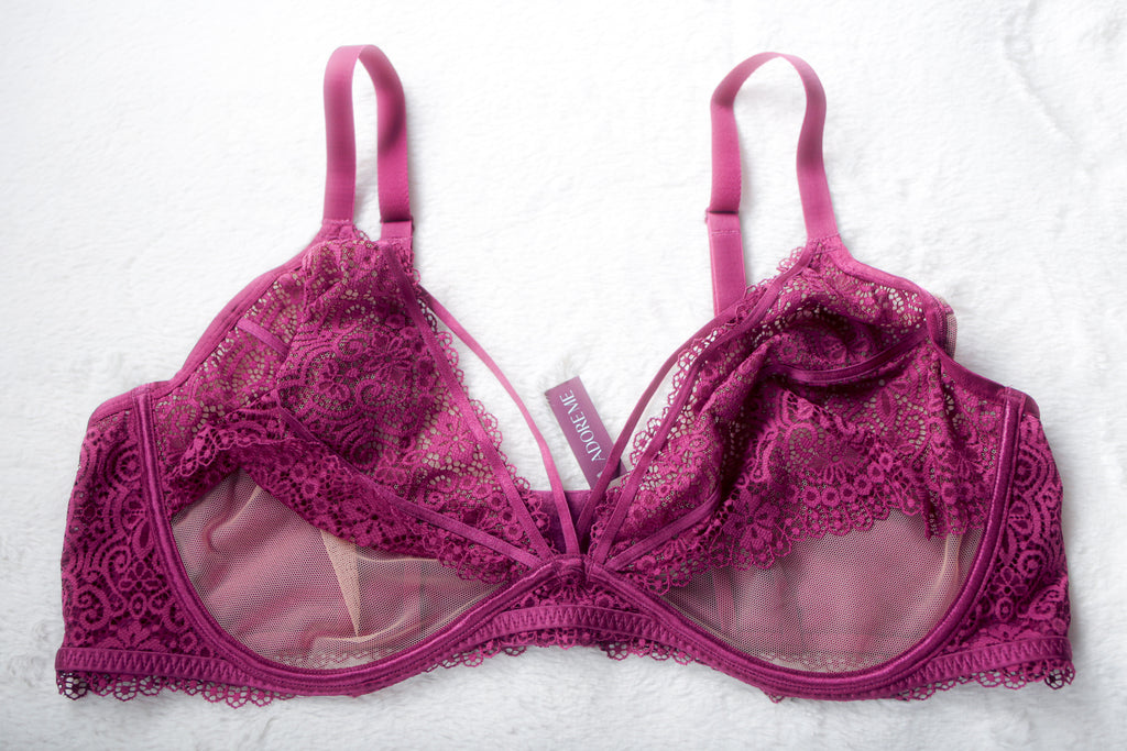 Adore Me Unlined Eyelet Mesh Strappy Bra Purple 46D NEW