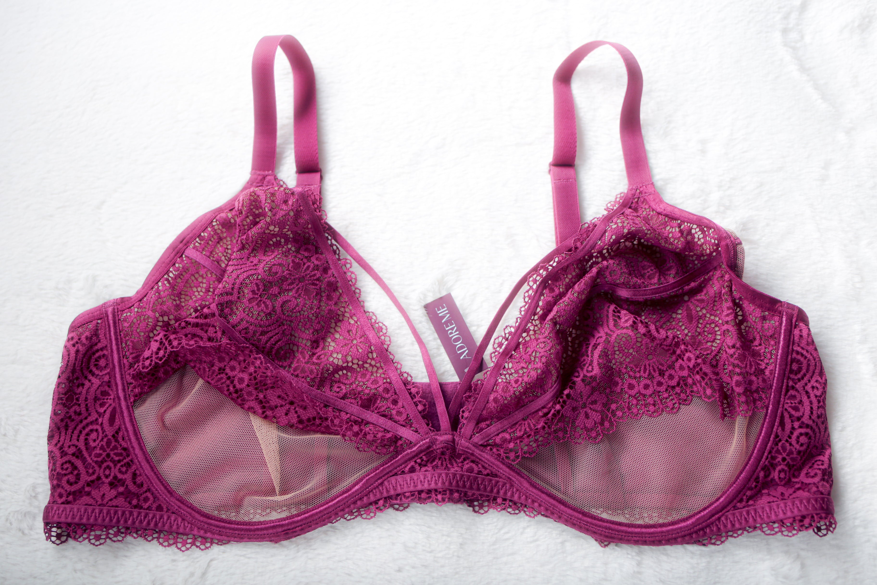 Adore Me Unlined Eyelet Mesh Strappy Bra Purple 46D NEW