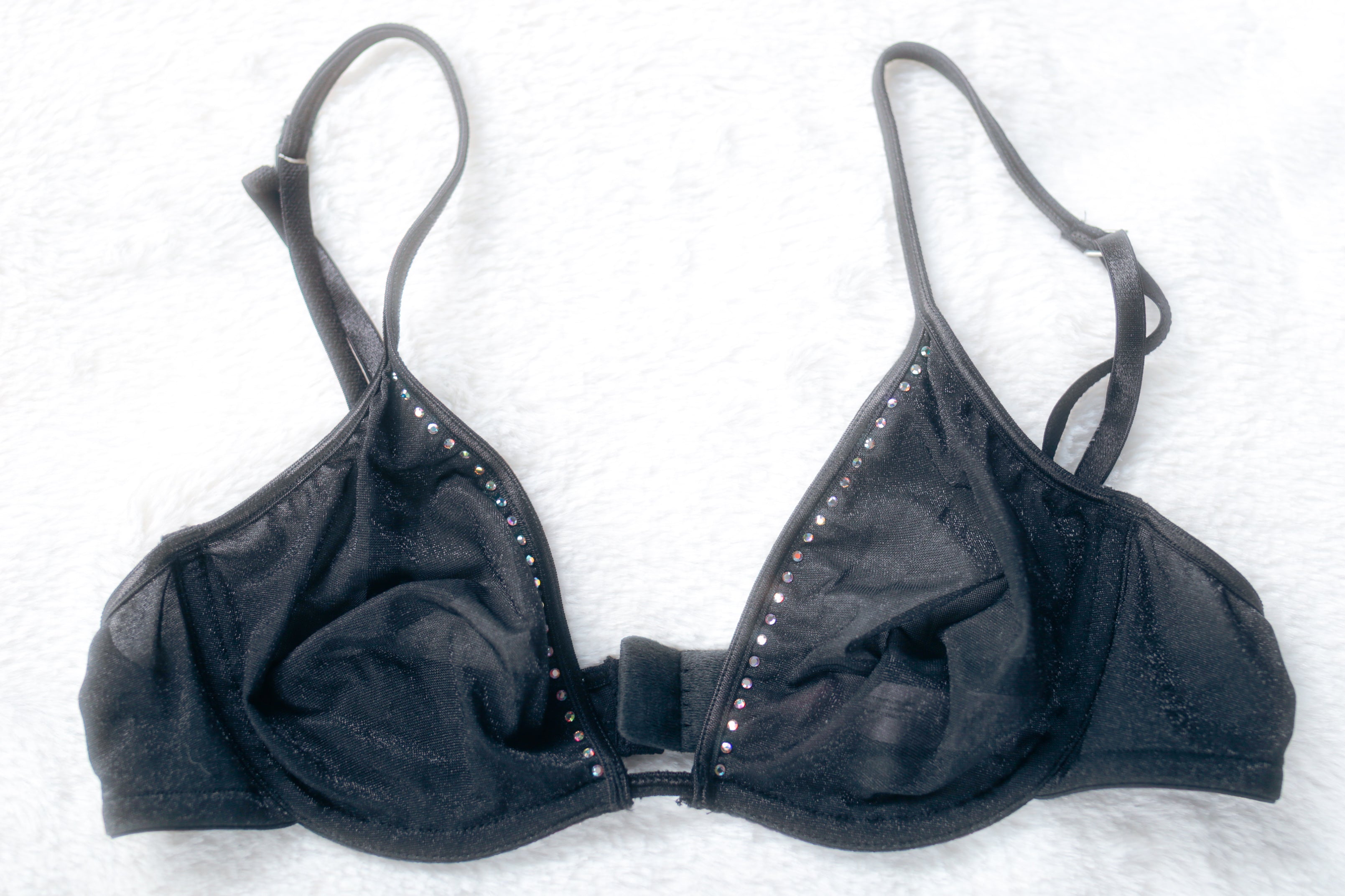 Victoria's Secret Vintage Y2K Unlined Sheer Mesh Plunge Bra Black 34B