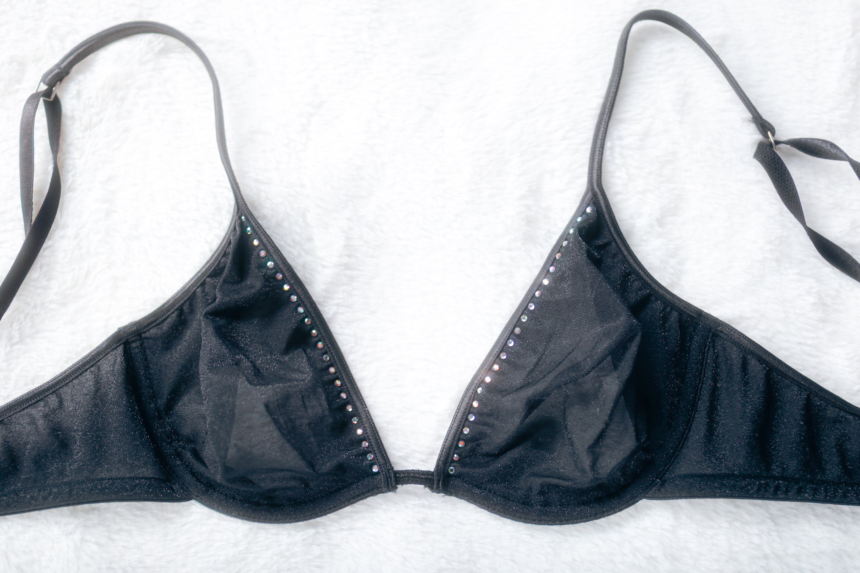 Victoria's Secret Vintage Y2K Unlined Sheer Mesh Plunge Bra Black 34B