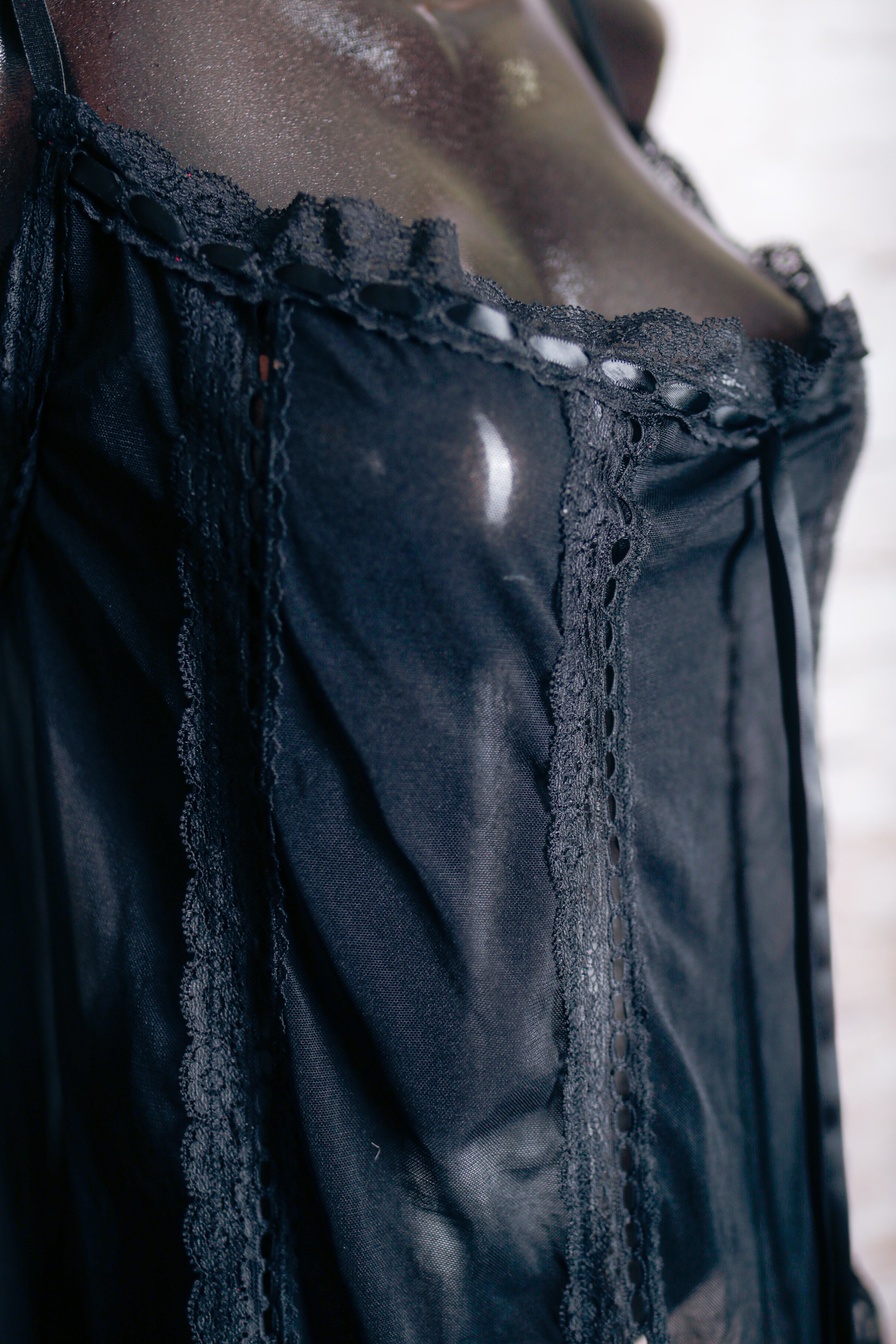 Victoria's Secret Sexy Little Things Vintage Boho Gothic Sheer Mesh Chemise Lingerie Medium Black