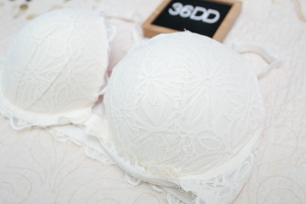 Pink by Victoria's Secret 36DD Racerback Front Closure Push-up Bra White Lace