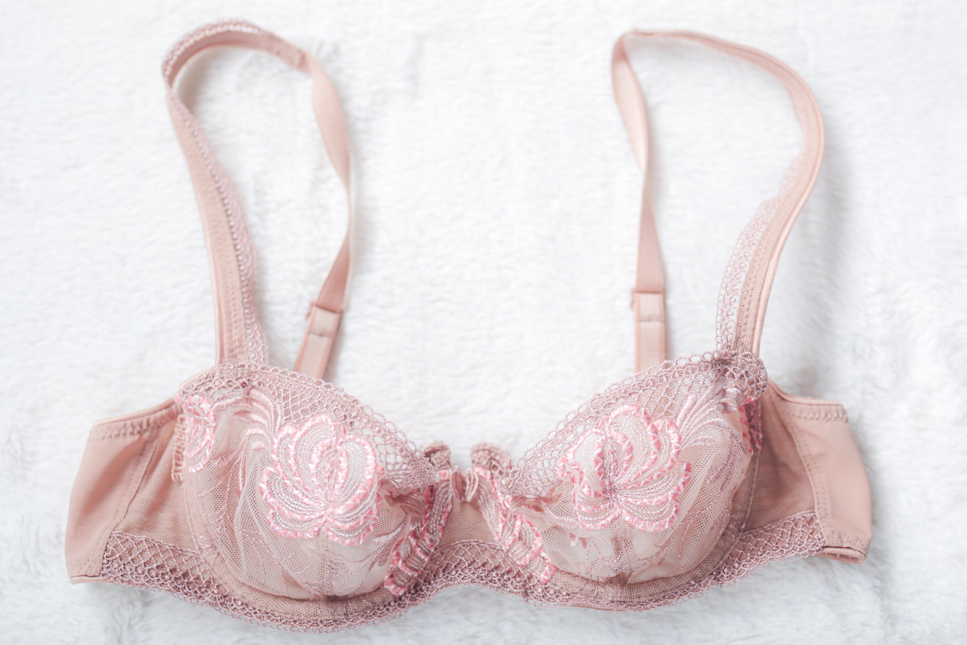 Chantelle Méli Mélo 2955 Floral Embroidered Sheer Mesh Underwire Demi Bra Beige 34B