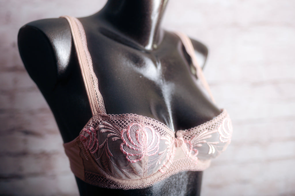 Chantelle Méli Mélo 2955 Floral Embroidered Sheer Mesh Underwire Demi Bra Beige 34B