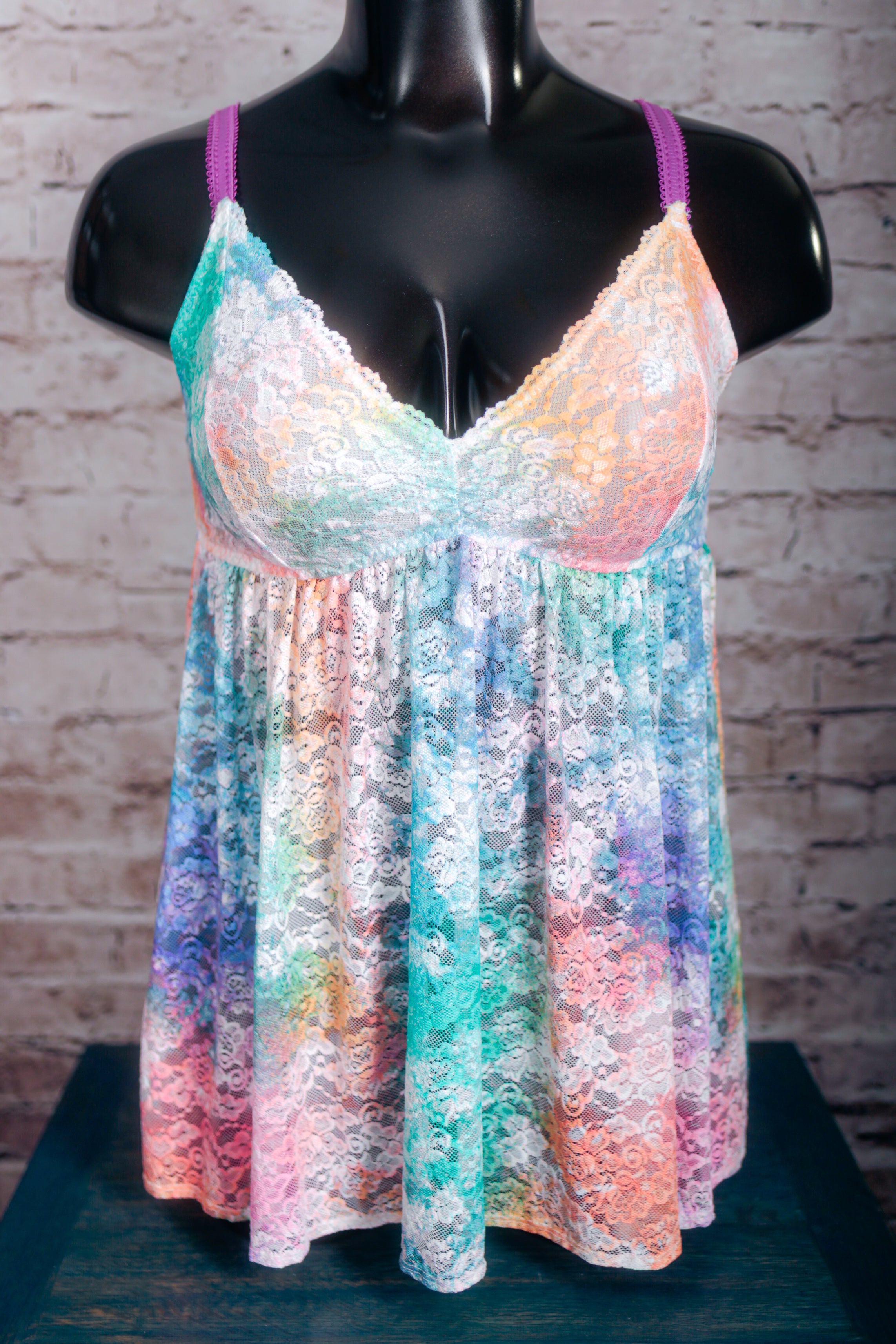 Torrid 2 Rainbow Tie Dye Lace Chemise Lingerie