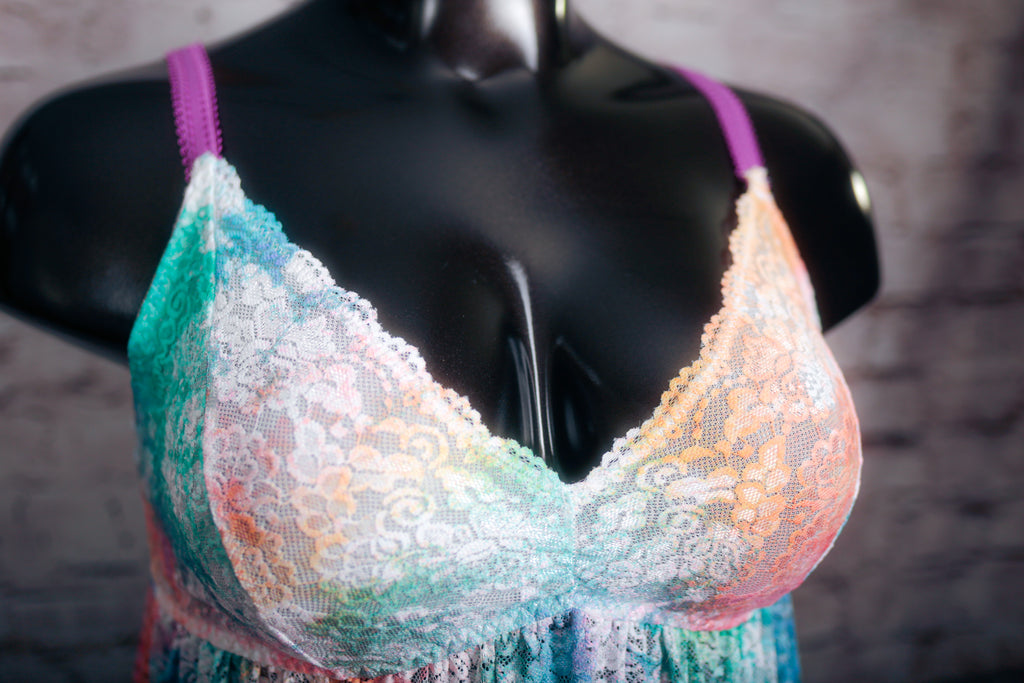 Torrid 2 Rainbow Tie Dye Lace Chemise Lingerie